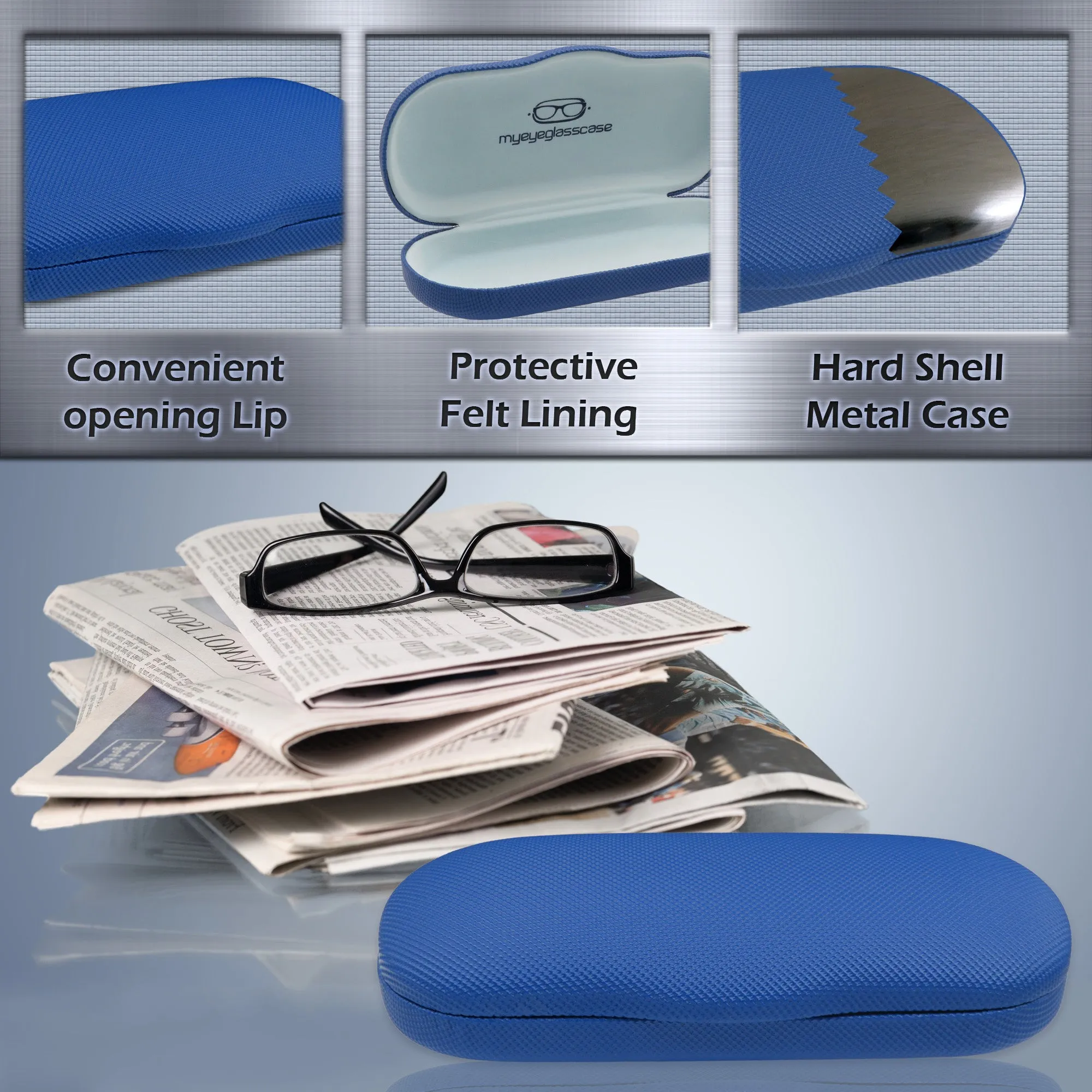 Men Hard Eyeglass Case for Small medium Frames - Glasses Case Holder with pouch and Cleaning Cloth (AS196 Rough Blue)