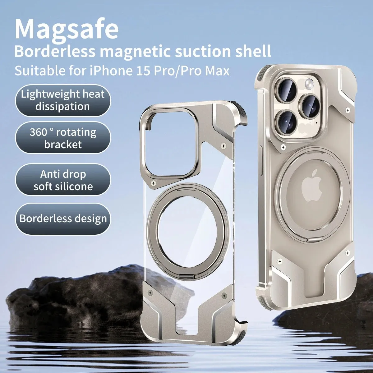 Metal Aluminium Alloy  Frameless Case With 360 Magnetic Rotating Bracket For iPhone