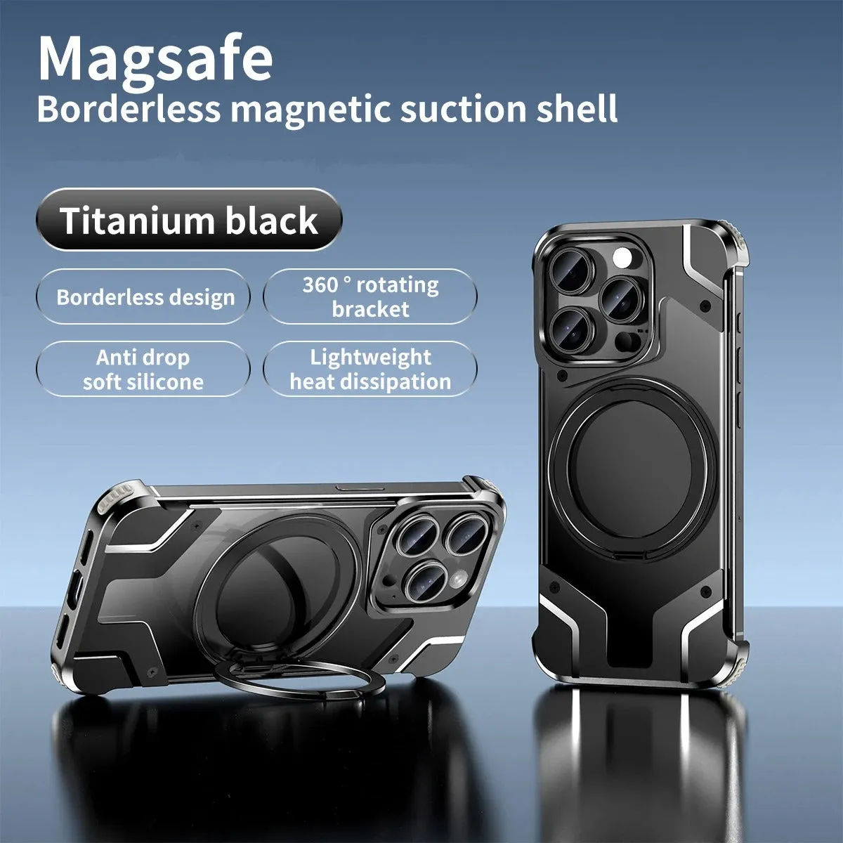 Metal Aluminium Alloy  Frameless Case With 360 Magnetic Rotating Bracket For iPhone