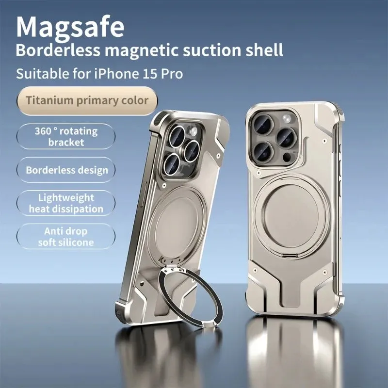 Metal Aluminium Alloy  Frameless Case With 360 Magnetic Rotating Bracket For iPhone