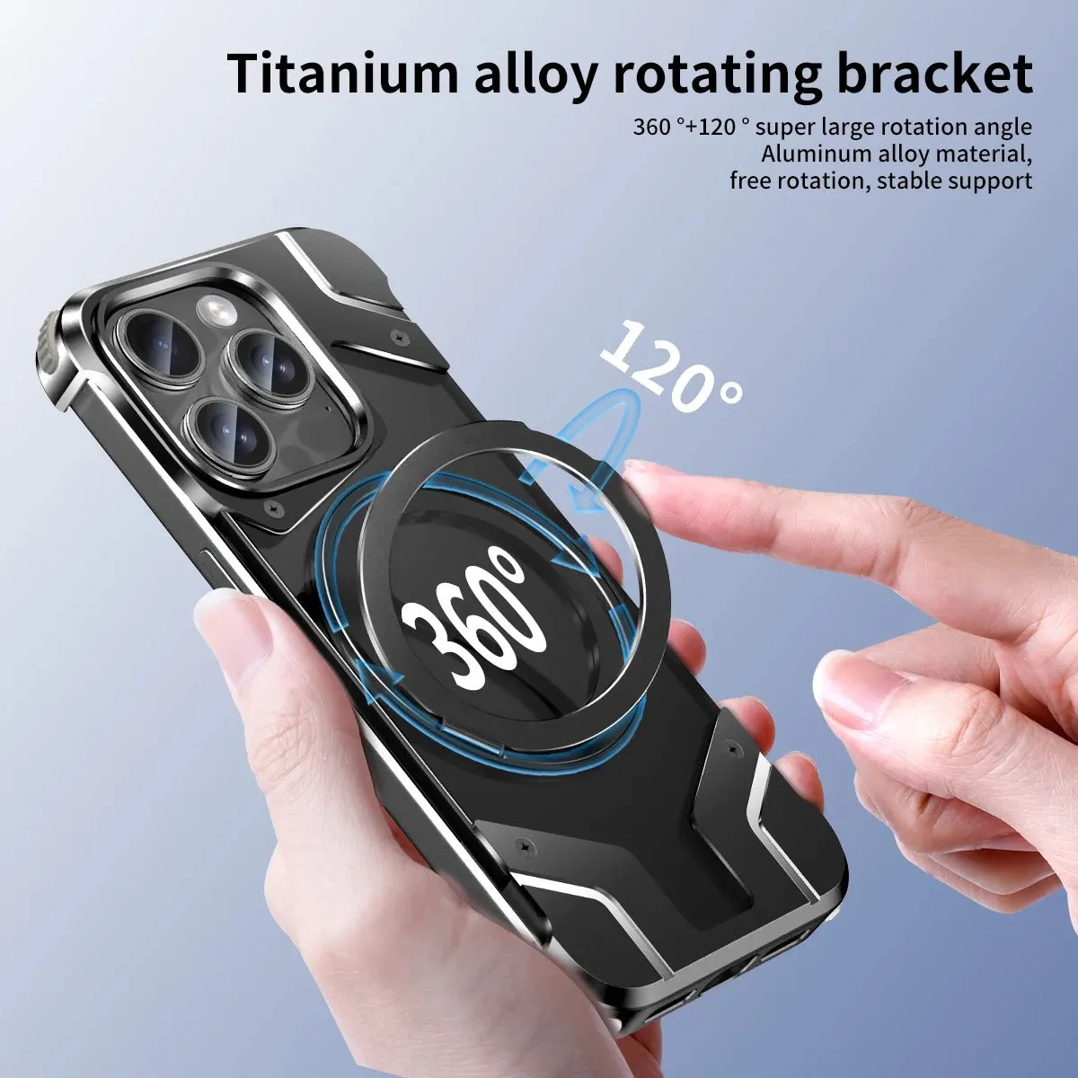 Metal Aluminium Alloy  Frameless Case With 360 Magnetic Rotating Bracket For iPhone