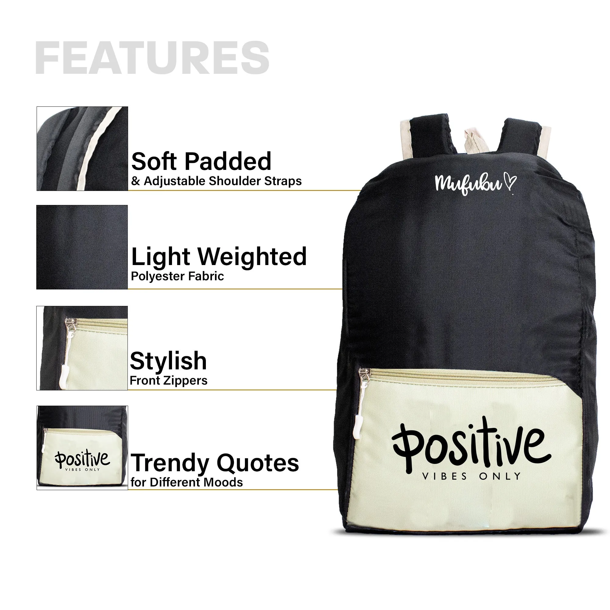 Nano Backpack 15 Ltr Positive Vibes Only Black   Pistachio