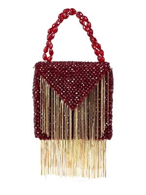 Natali Maroon Embellished Mini Bag With Gold Chain