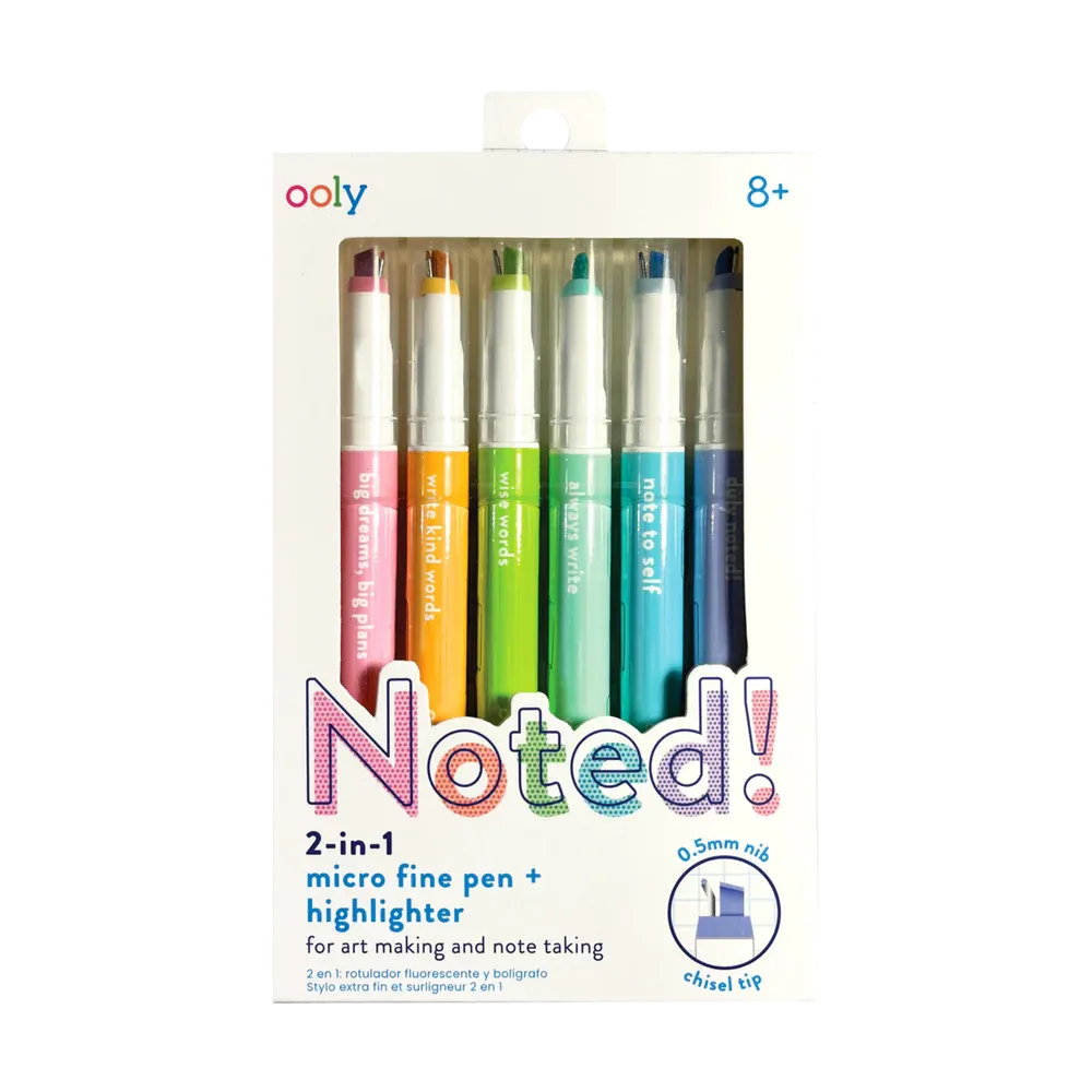 Ooly Noted! 2-in-1 Micro Fine Tip Pen and Highlighters - Set of 6