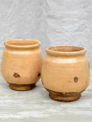 Pair of small antique French confit pots with yellow glaze - 4¾"