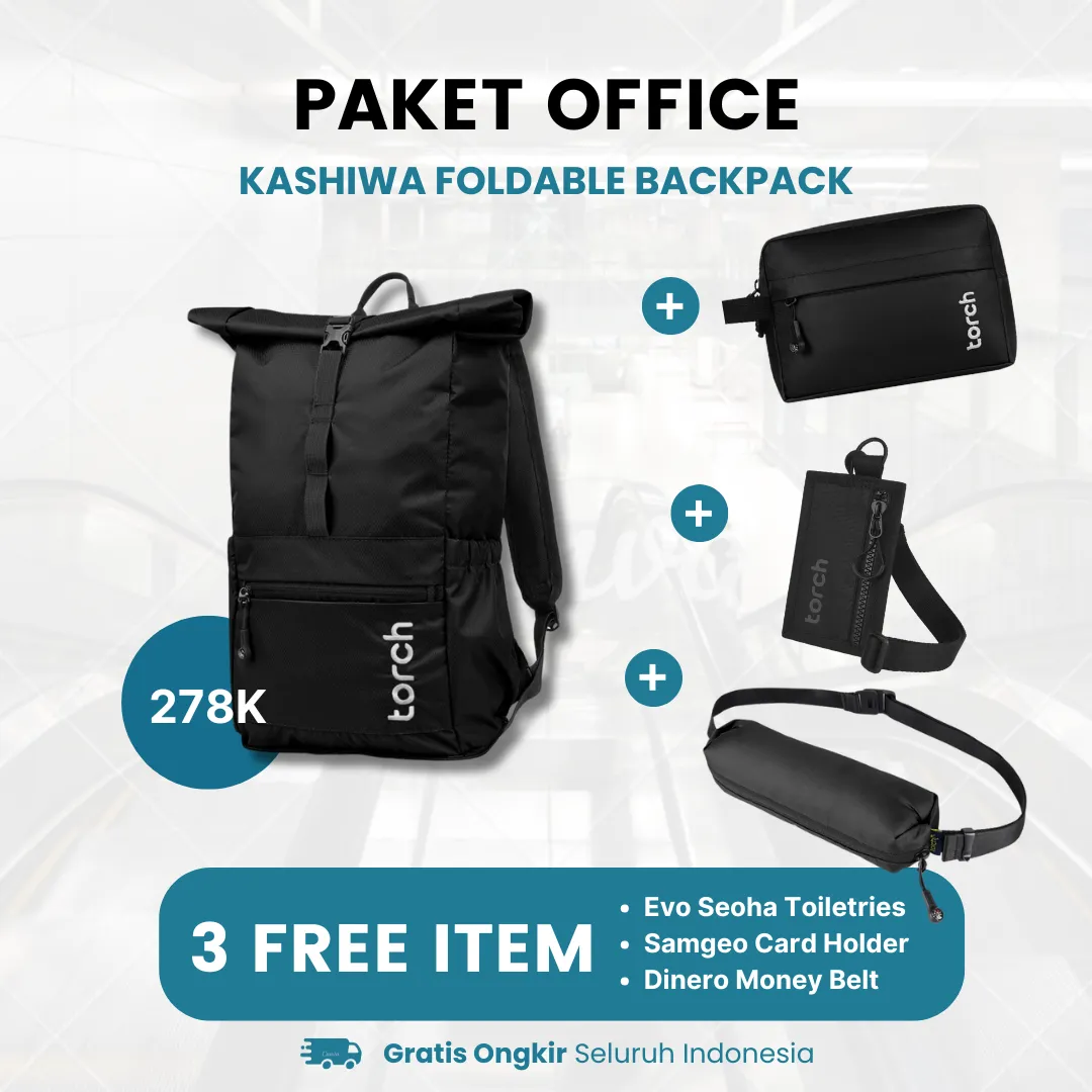 Paket Office - Kashiwa Foldable Backpack Gratis Evo Seoha Toiletries   Samgeo Card Holder   Dinero Money Belt