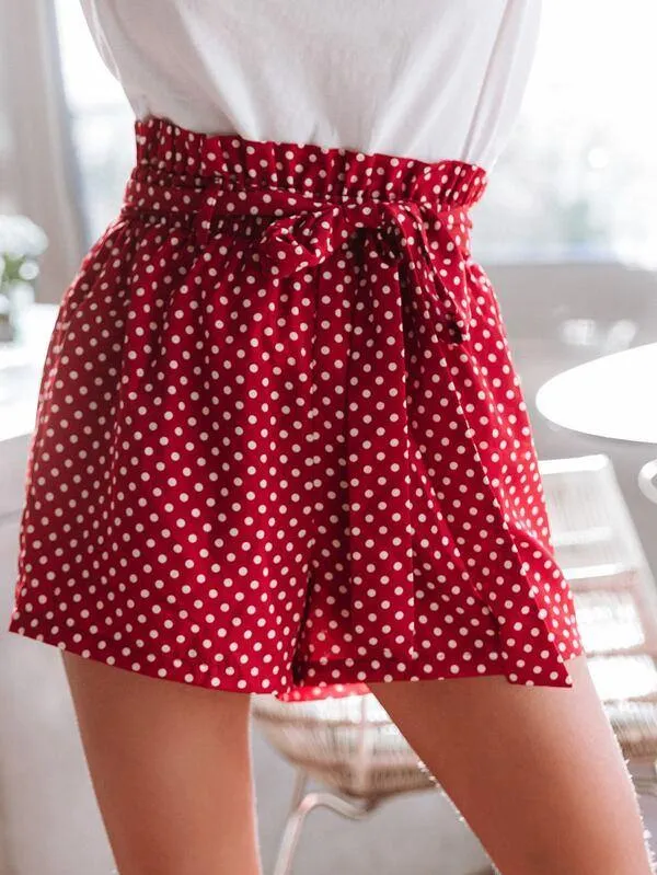 Paperbag Waist Polka Dot Shorts