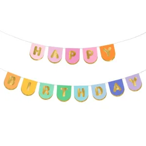 Pastel & Gold Happy Birthday Banner