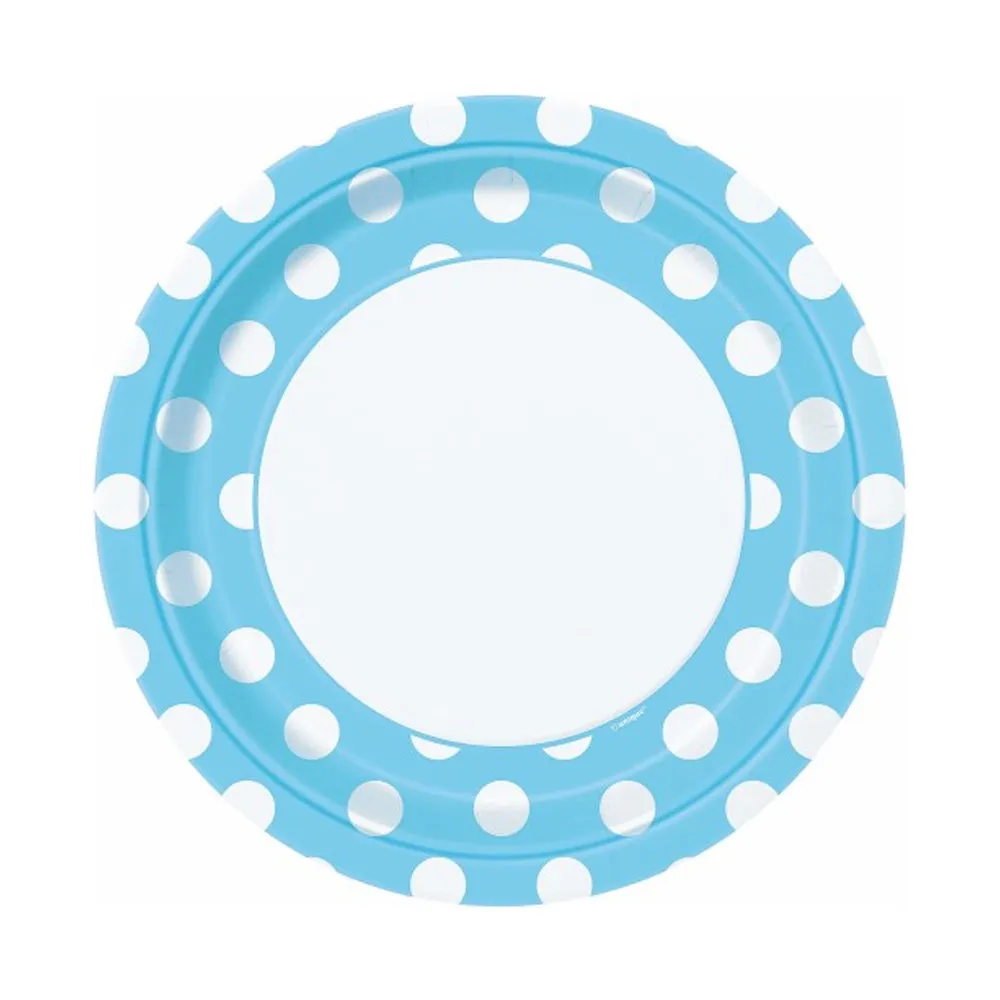 Pastel Blue Dotty Paper Plates 23cm 8pk