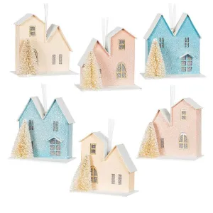 Pastel House & Tree Ornament - Set of 6