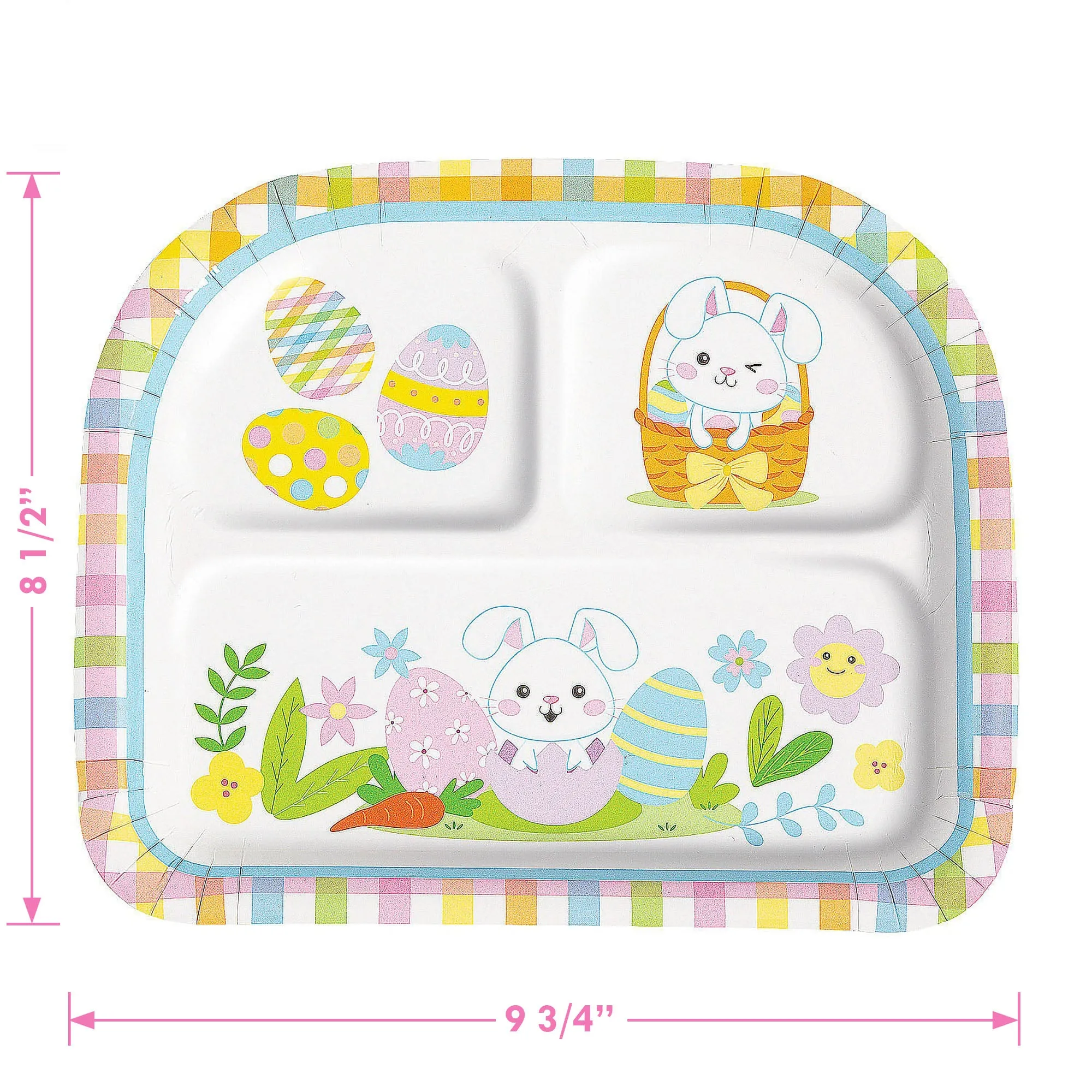 Pastel Plaid & Easter Bunny Sectioned Paper Dinner Plates and Lunch Napkins