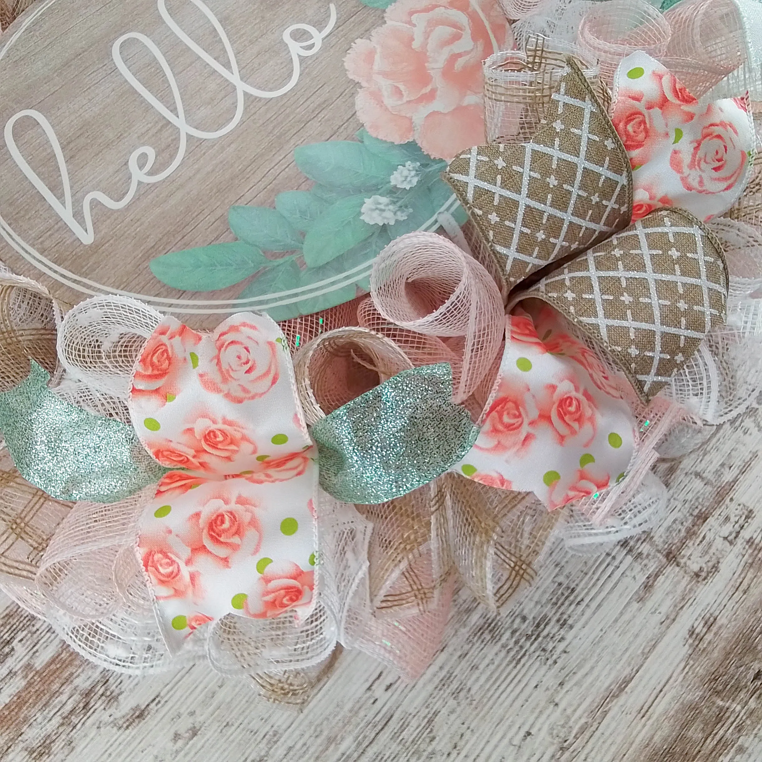 Pastel Spring Wreath, Rustic Burlap Door Decor, Customizable Wooden Sign Centerpiece