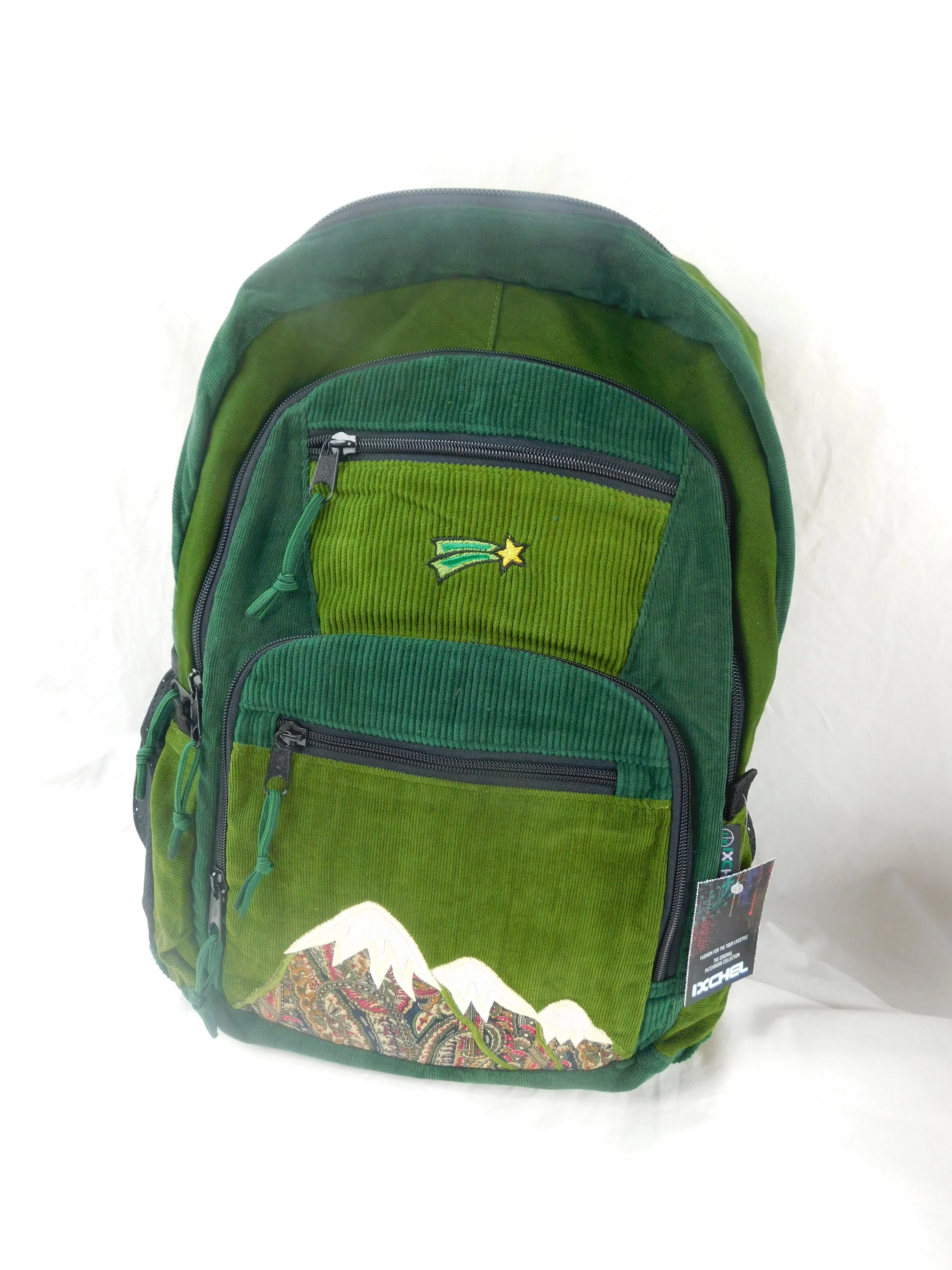 Patchwork Corduroy Backpack with Mountain Applique - Large