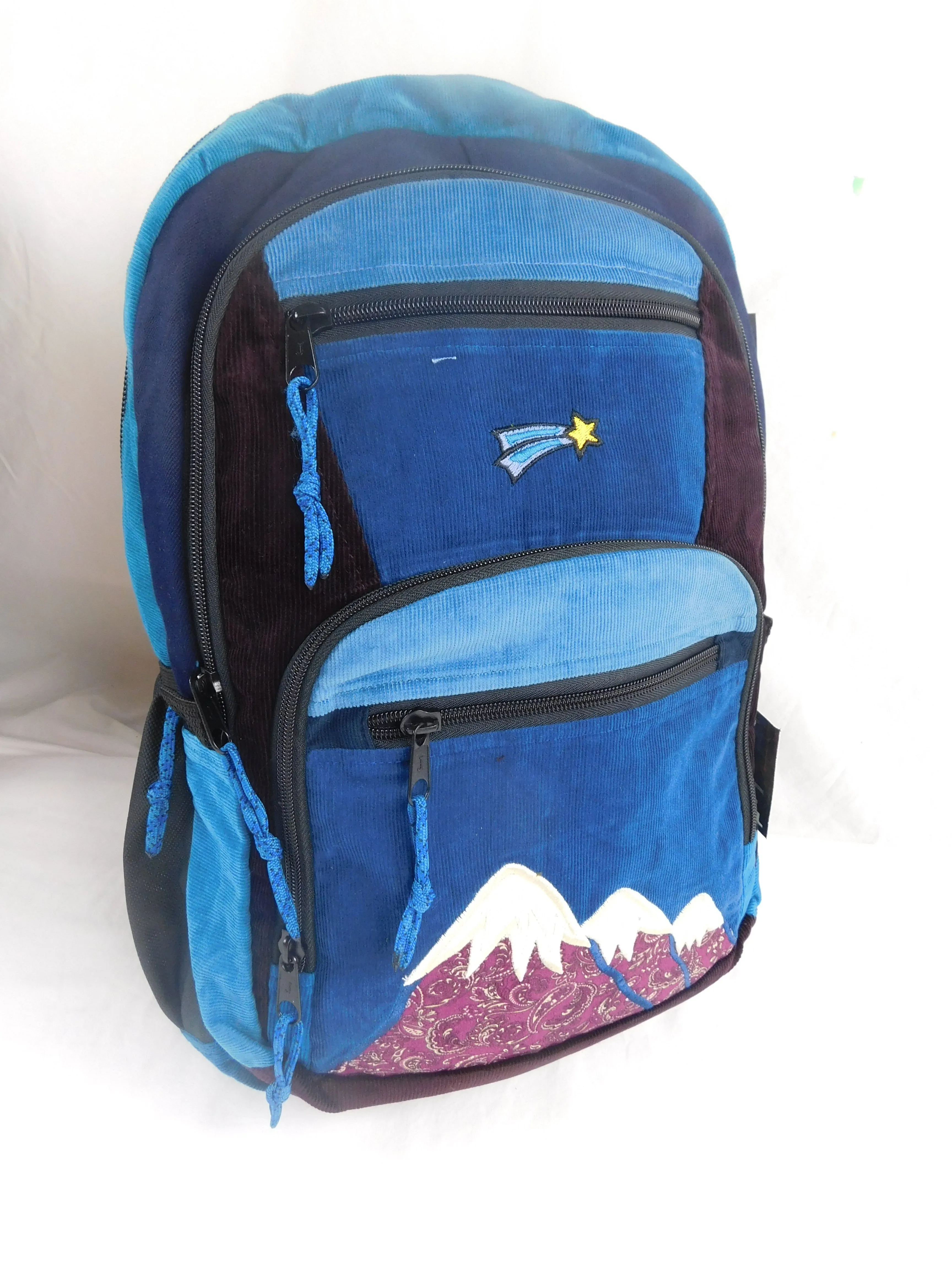 Patchwork Corduroy Backpack with Mountain Applique - Large