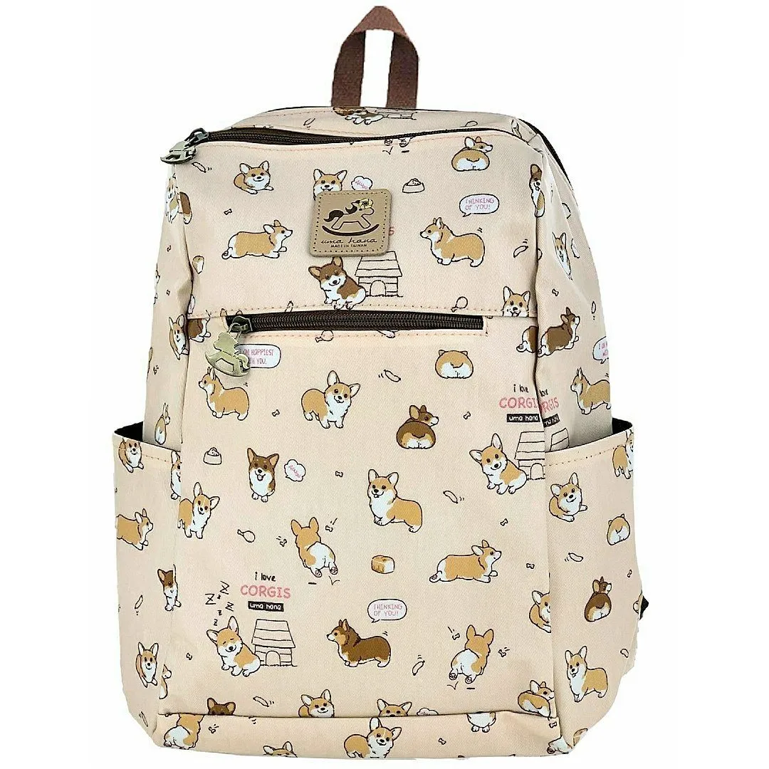 Peach Corgi Puppy Zipper Backpack