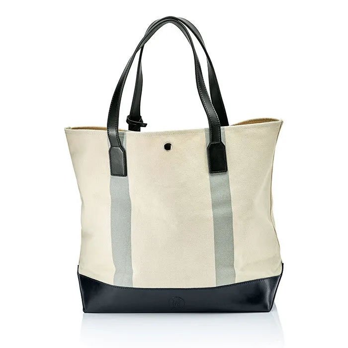 Personalised Striped Canvas Tote Bag & Clutch Bag Set - Grey