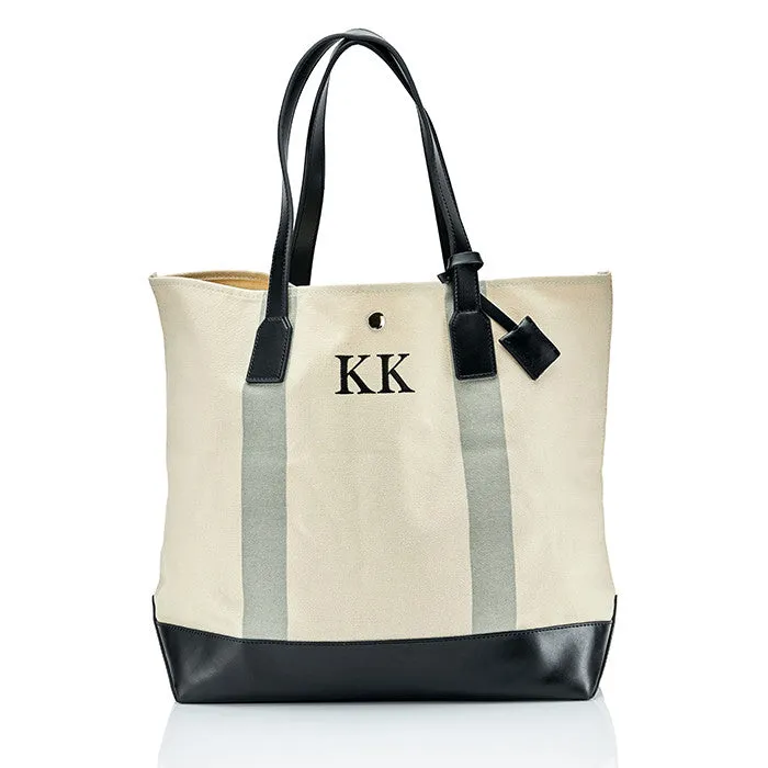 Personalised Striped Canvas Tote Bag & Clutch Bag Set - Grey