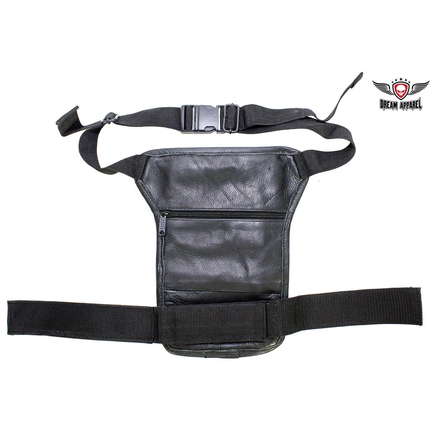 Premier Black Leather Multi Pocket Thigh Bags with Gun Pocket