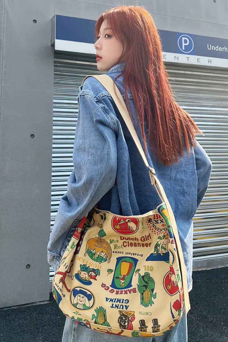 Printed canvas crossbody bag