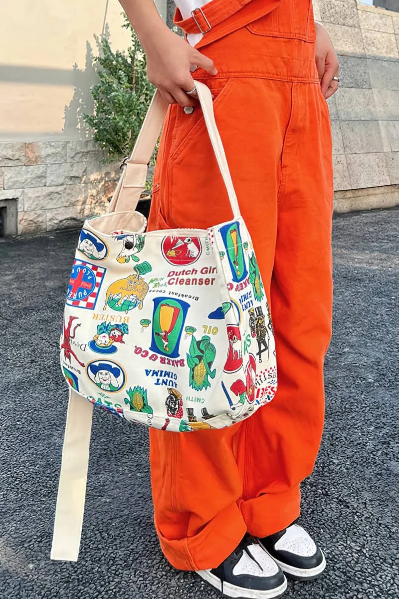 Printed canvas crossbody bag