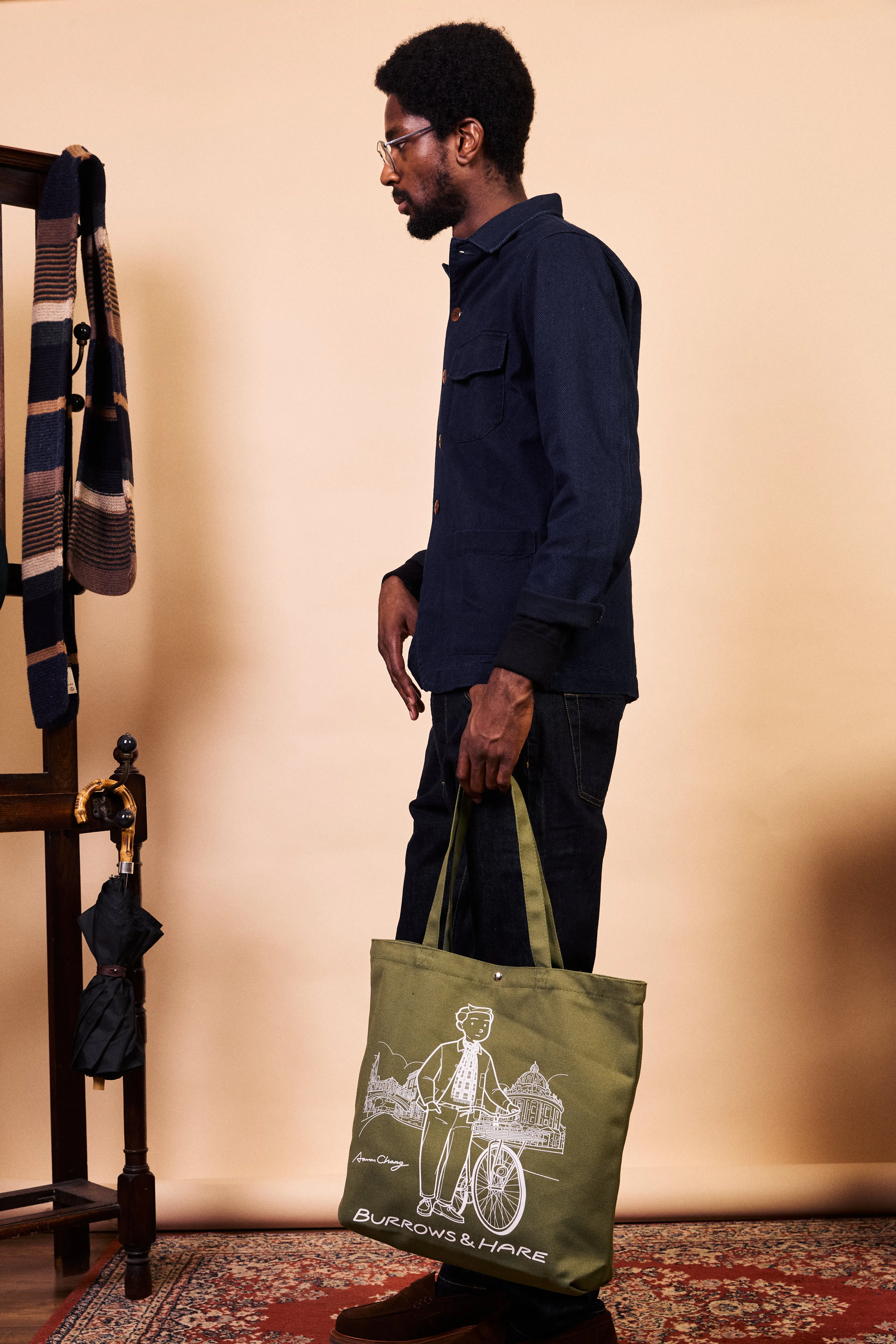 Printed Canvas Tote Bag - Olive