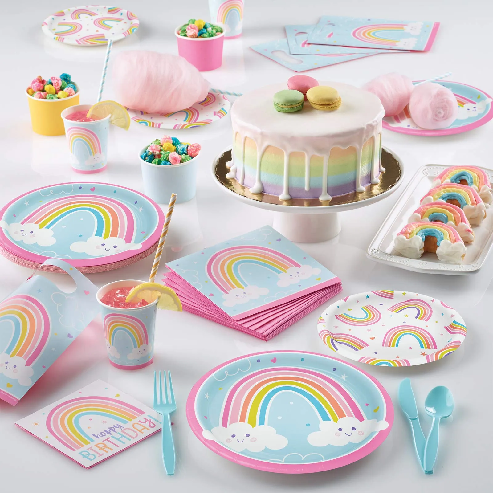 Rainbow Party Supplies - Over The Rainbow Clouds and Heart Raindrops Shower with Love Dessert Plates and Beverage Napkins (Serves 16)