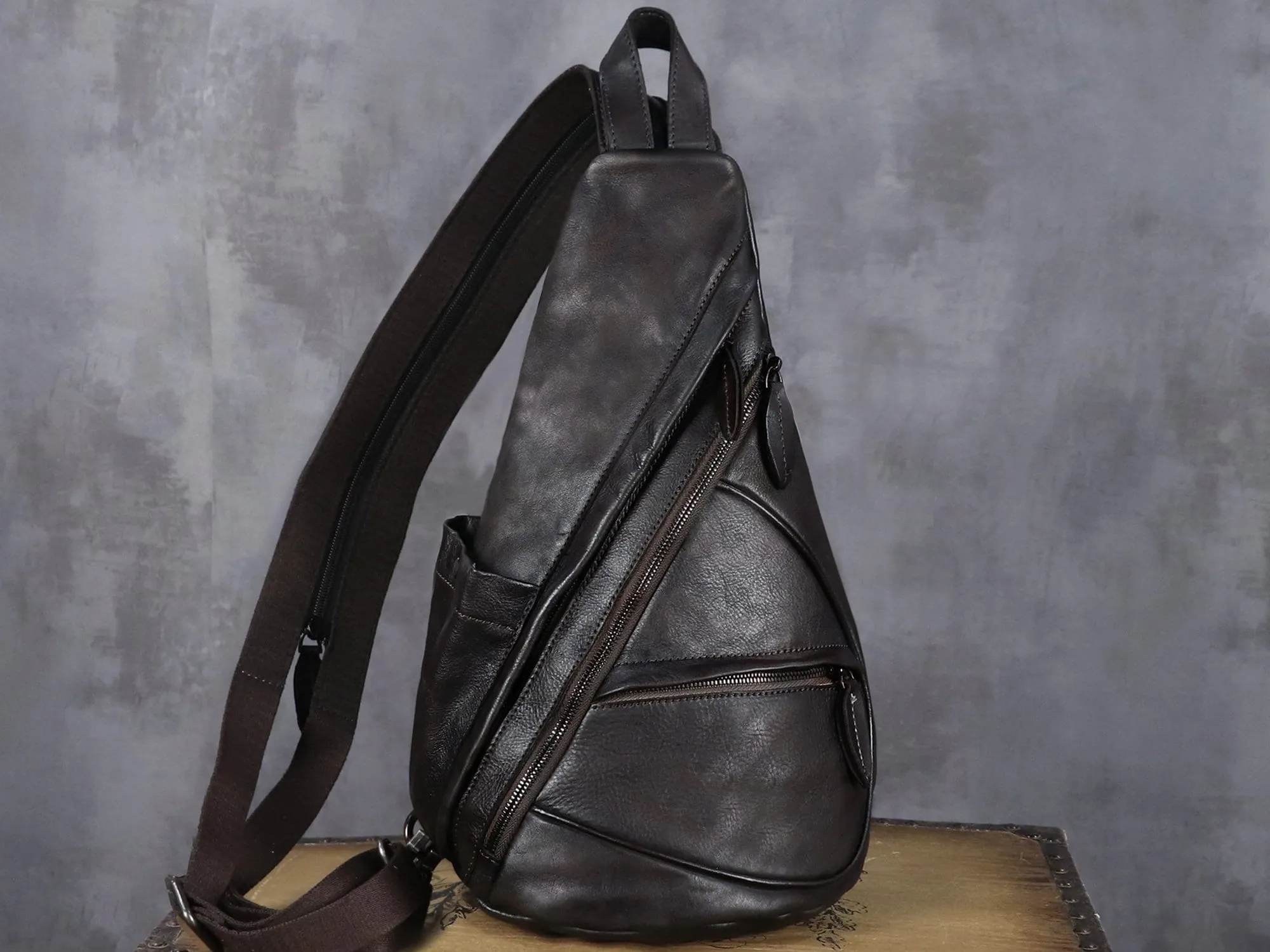 Retro Leather Sling Bag Casual Shoulder Crossbody Convertible Backpack