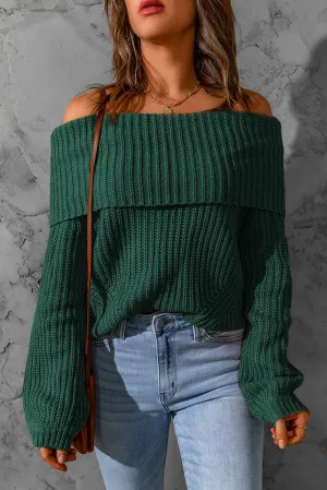 Ribbed Knit Foldover Off Shoulder Sweater