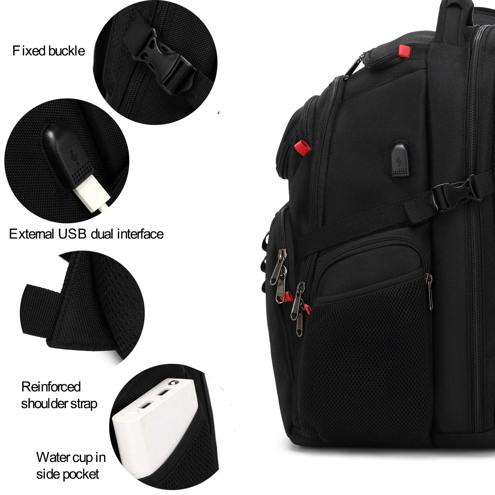 Robust 17-Inch Multi-Compartment Travel Backpack with USB