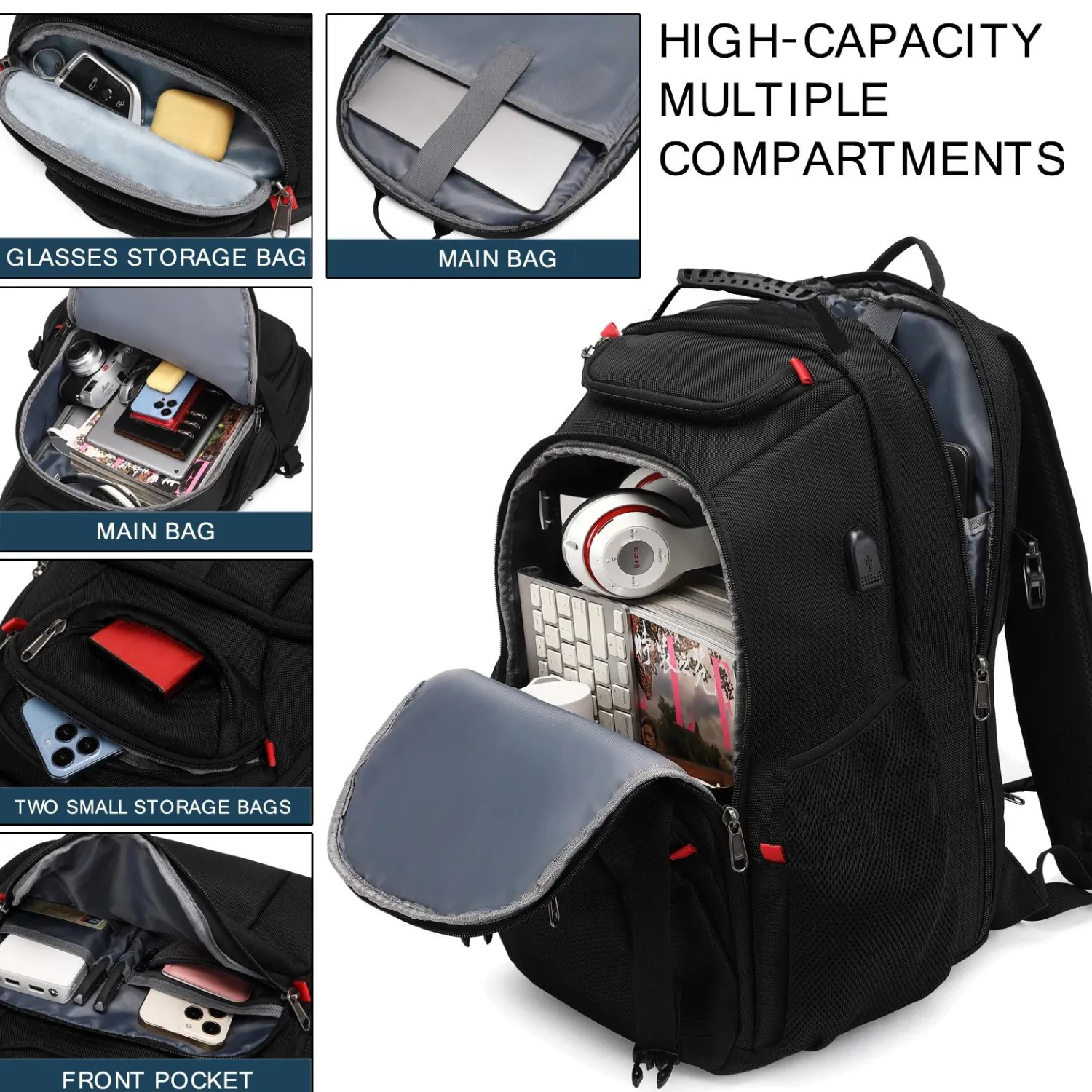 Robust 17-Inch Multi-Compartment Travel Backpack with USB