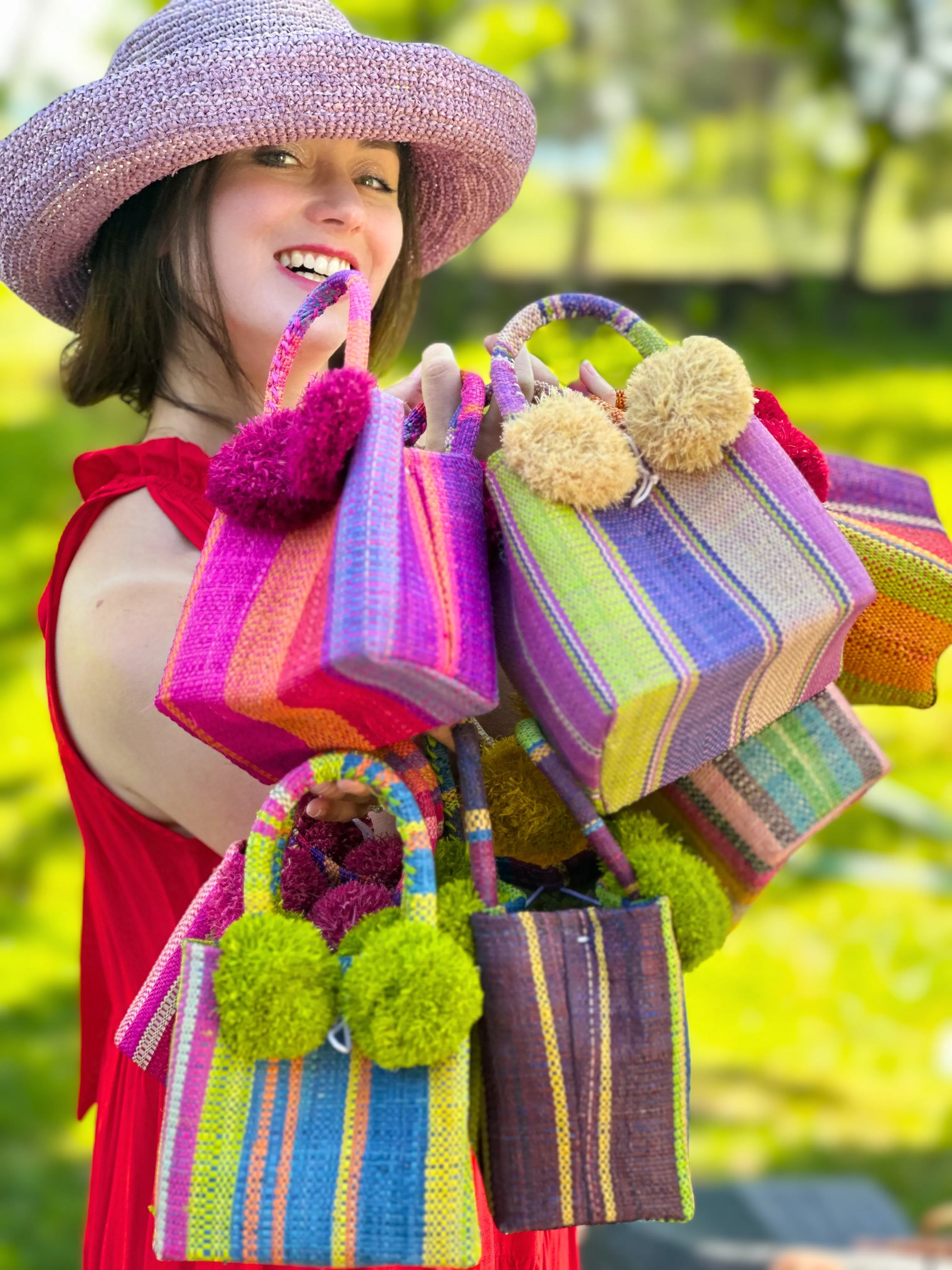 Schooner Straw Mini Bag with Pompom Accent