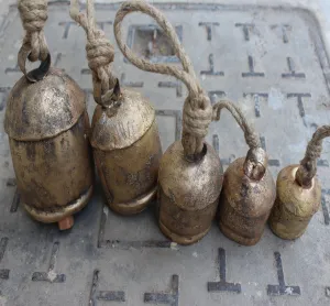 Shabby Chic Rustic Recycled Iron Bells 3 , 4 , 4.5 , 5 and 6" Inches  Height Animal Bells From India ( Set of 5 Pieces )