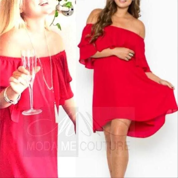 Shara Red Off Shoulder Dress