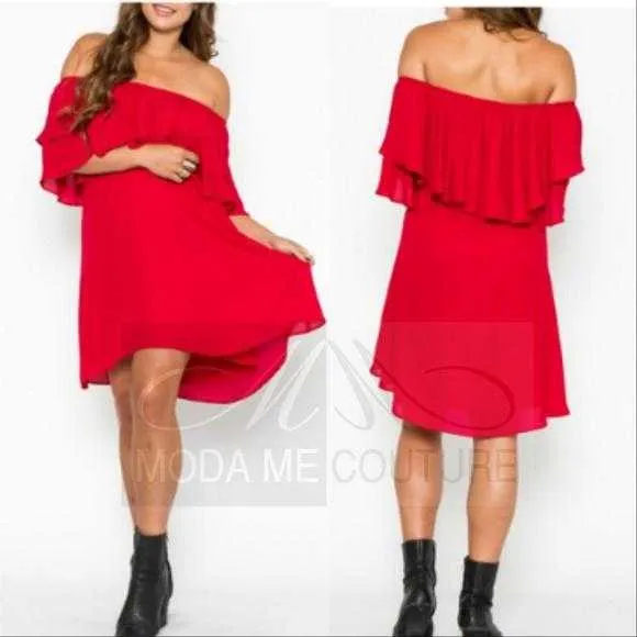 Shara Red Off Shoulder Dress