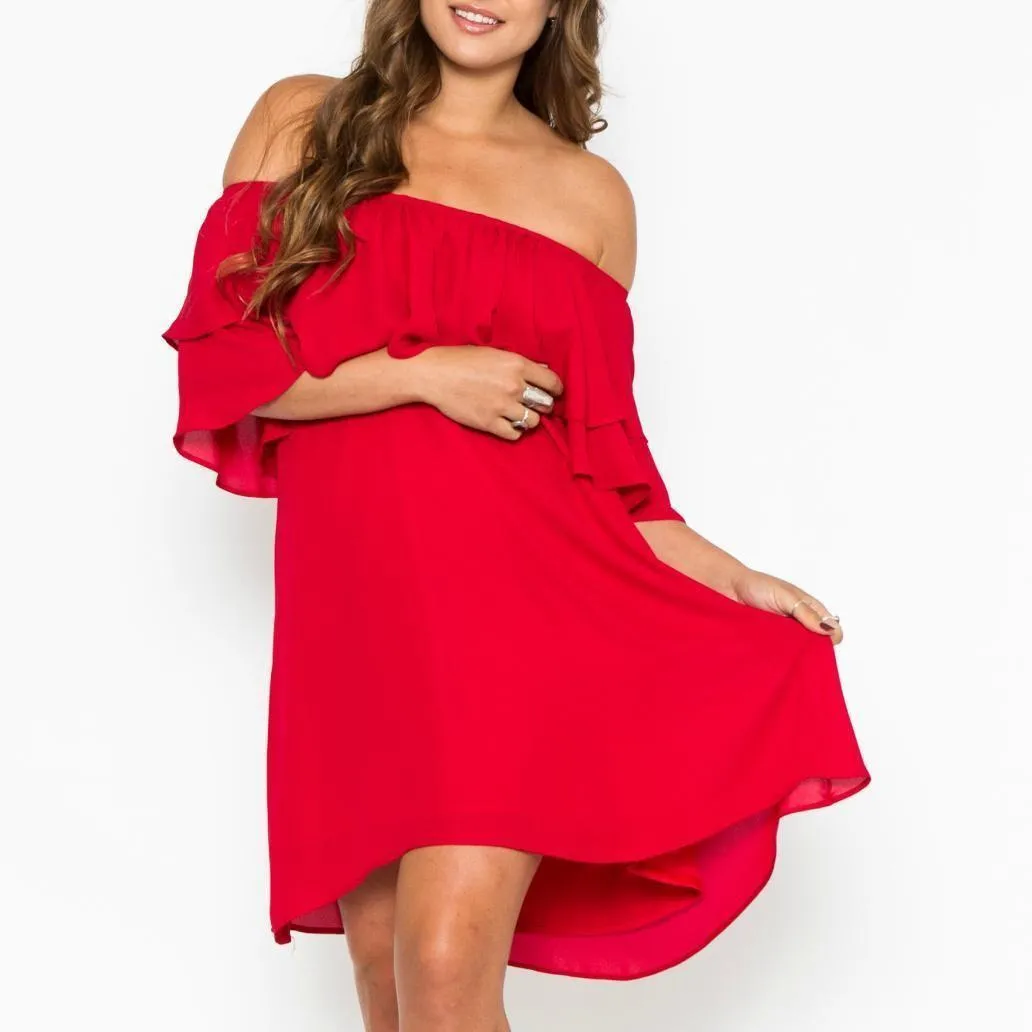 Shara Red Off Shoulder Dress