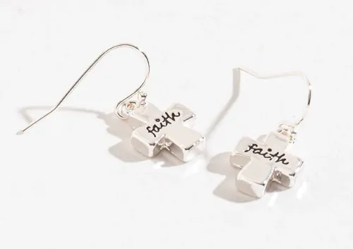 Silver Faith Cross Earrings