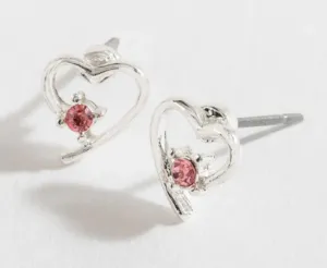 Silver Pink Stone Heart Earrings