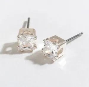 Silver Square Cubic Zirconia Earrings