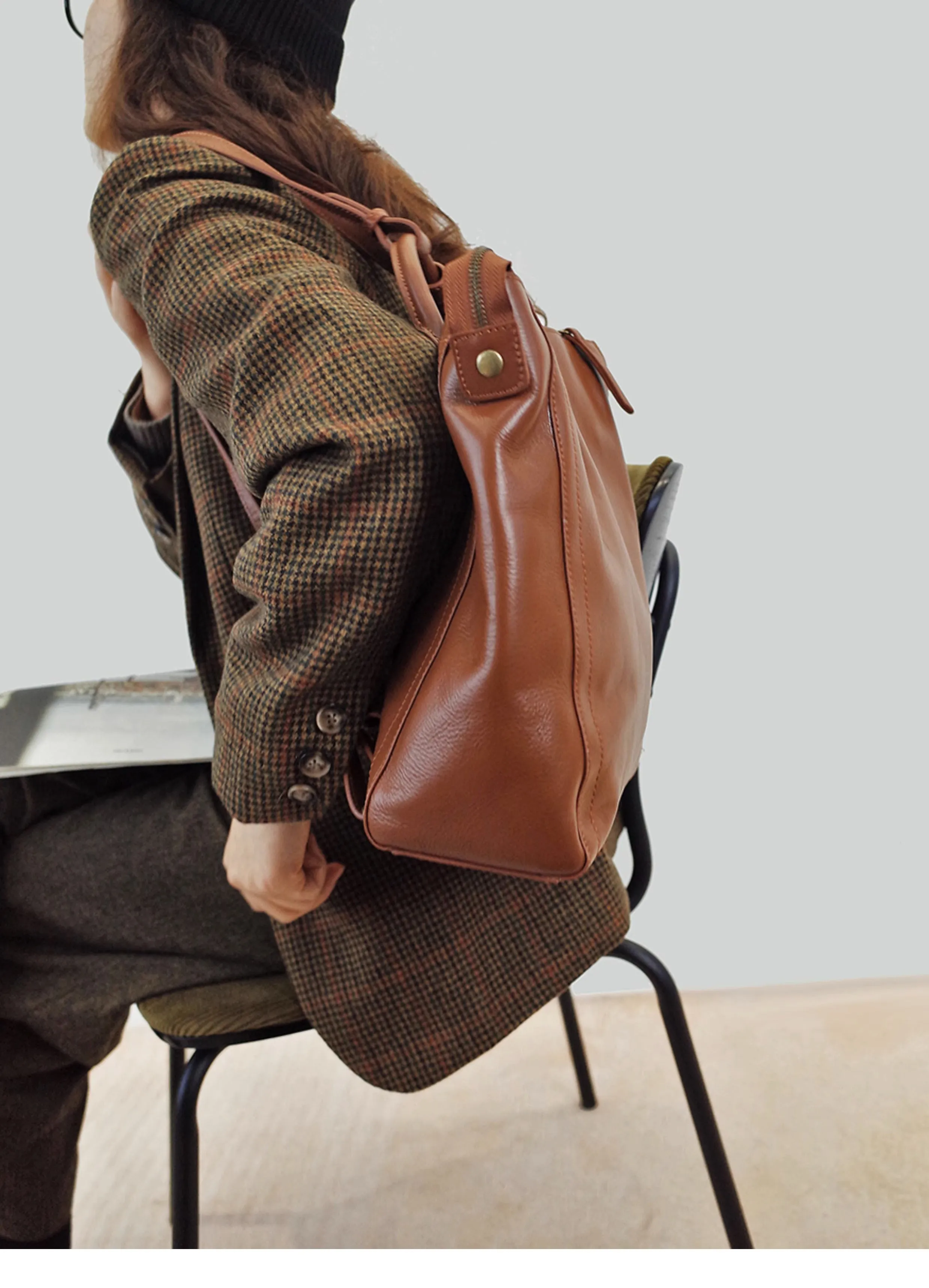 Simple Zipper Leather Backpack