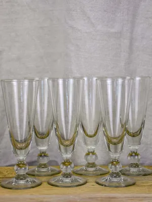 Six early 20th Century French champagne flutes - blown glass