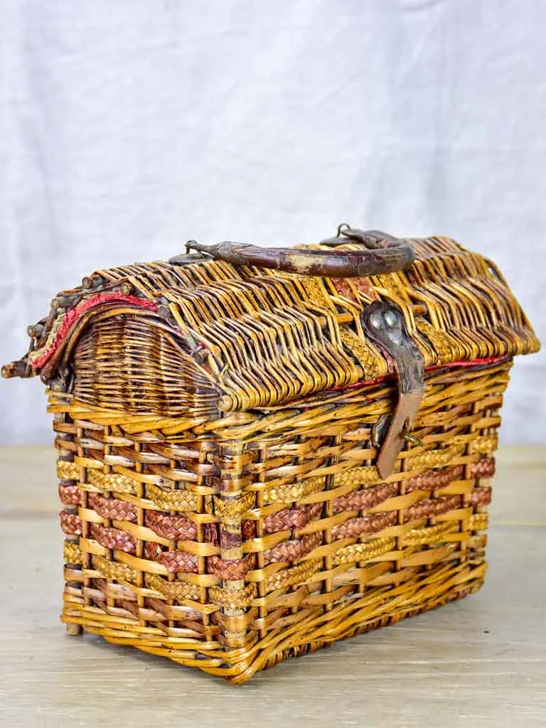 Small antique French children's school lunch basket