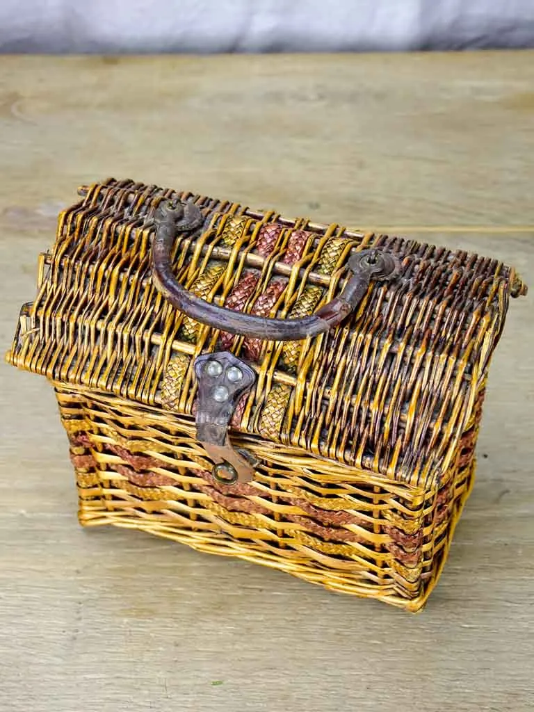 Small antique French children's school lunch basket