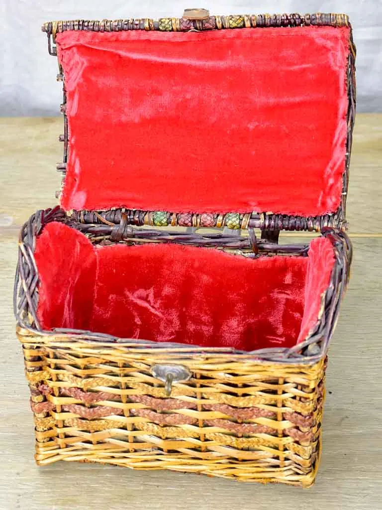 Small antique French children's school lunch basket