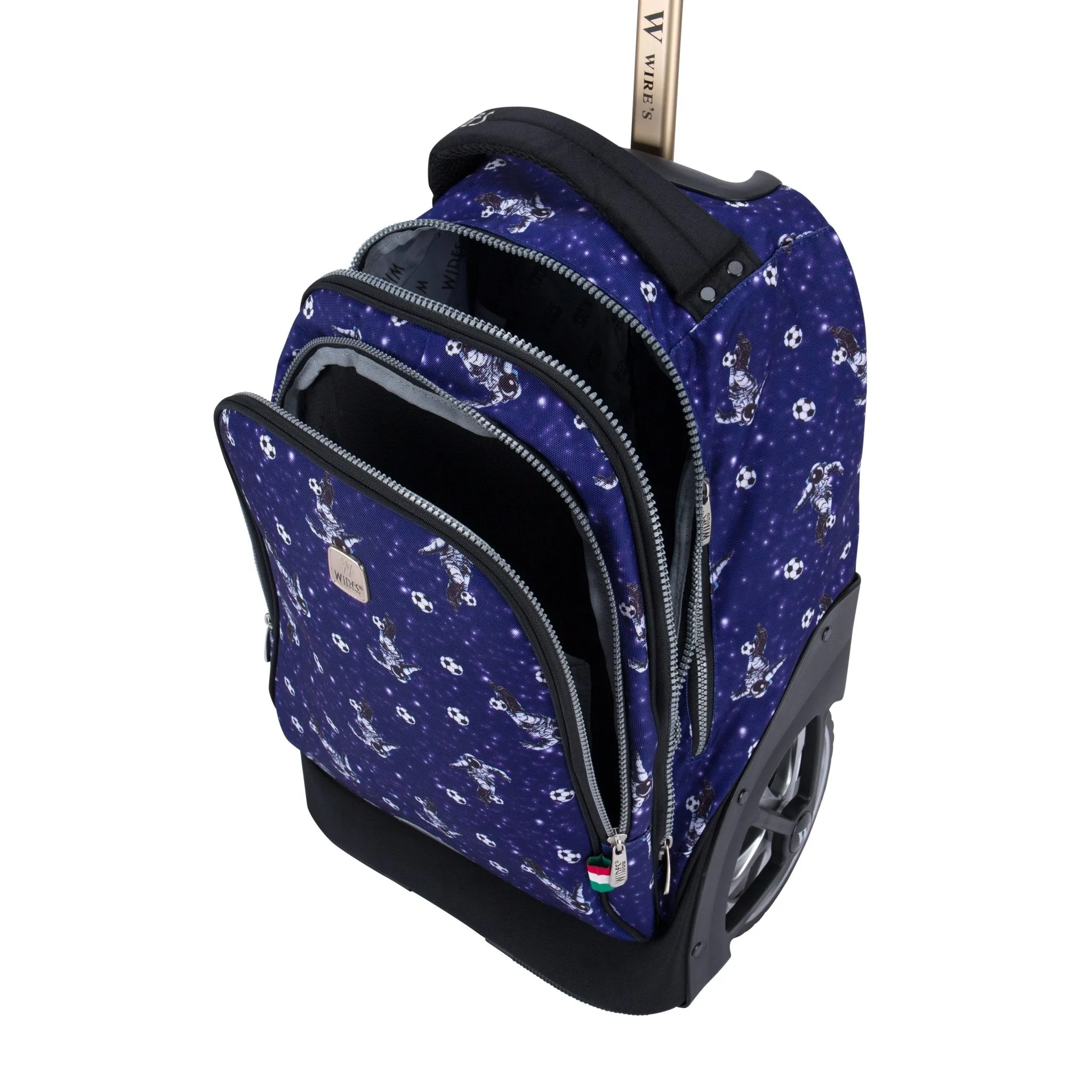 Space Football Blue Big Wheel School Bag Trolley Set of 3 (Lunch Bag & Pencil Case)