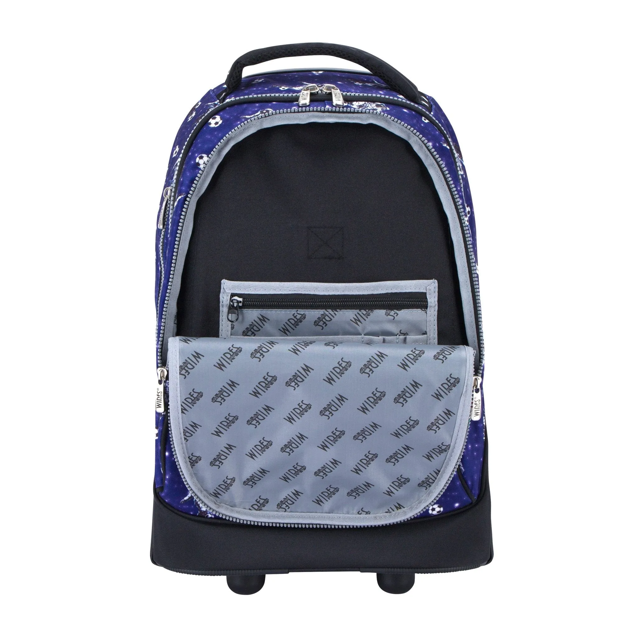 Space Football Blue Big Wheel School Bag Trolley Set of 3 (Lunch Bag & Pencil Case)