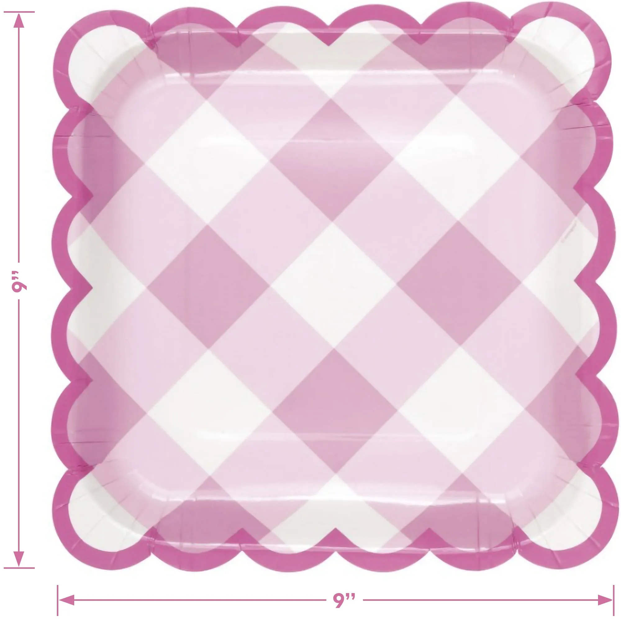 Spring Pastel Plaid Gingham Scalloped Square Paper Dinner Plates and Luncheon Napkins