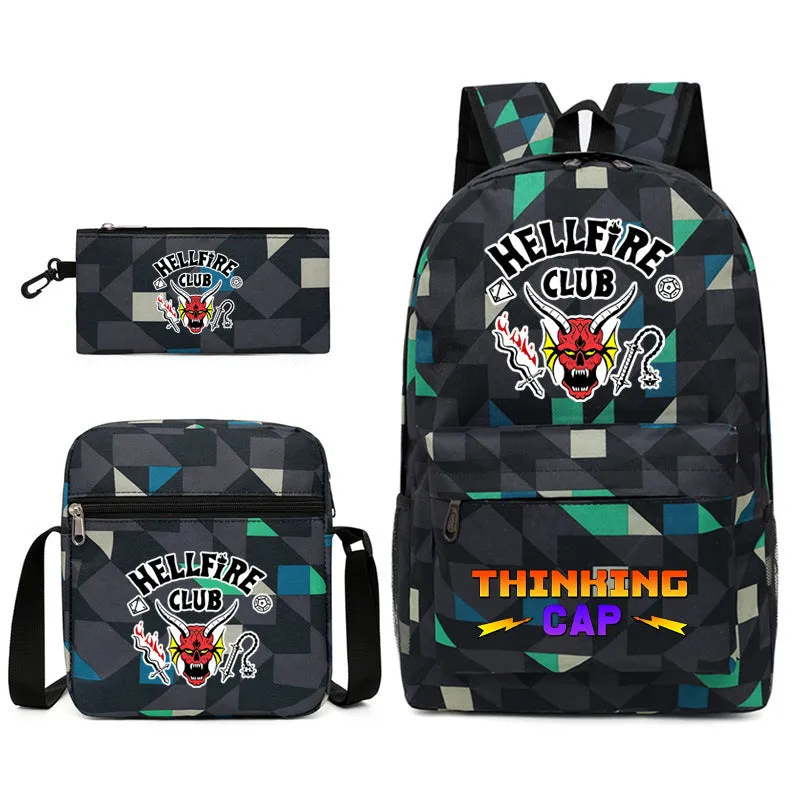 Stranger Things Backpack Schoolbag Backpack Three-Piece Canvas Bag Crossbody Bag