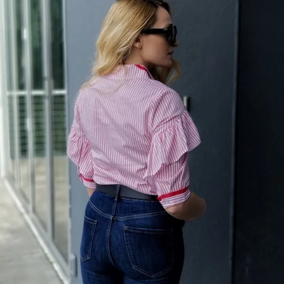 Stripes & Ruffles Button Down Top