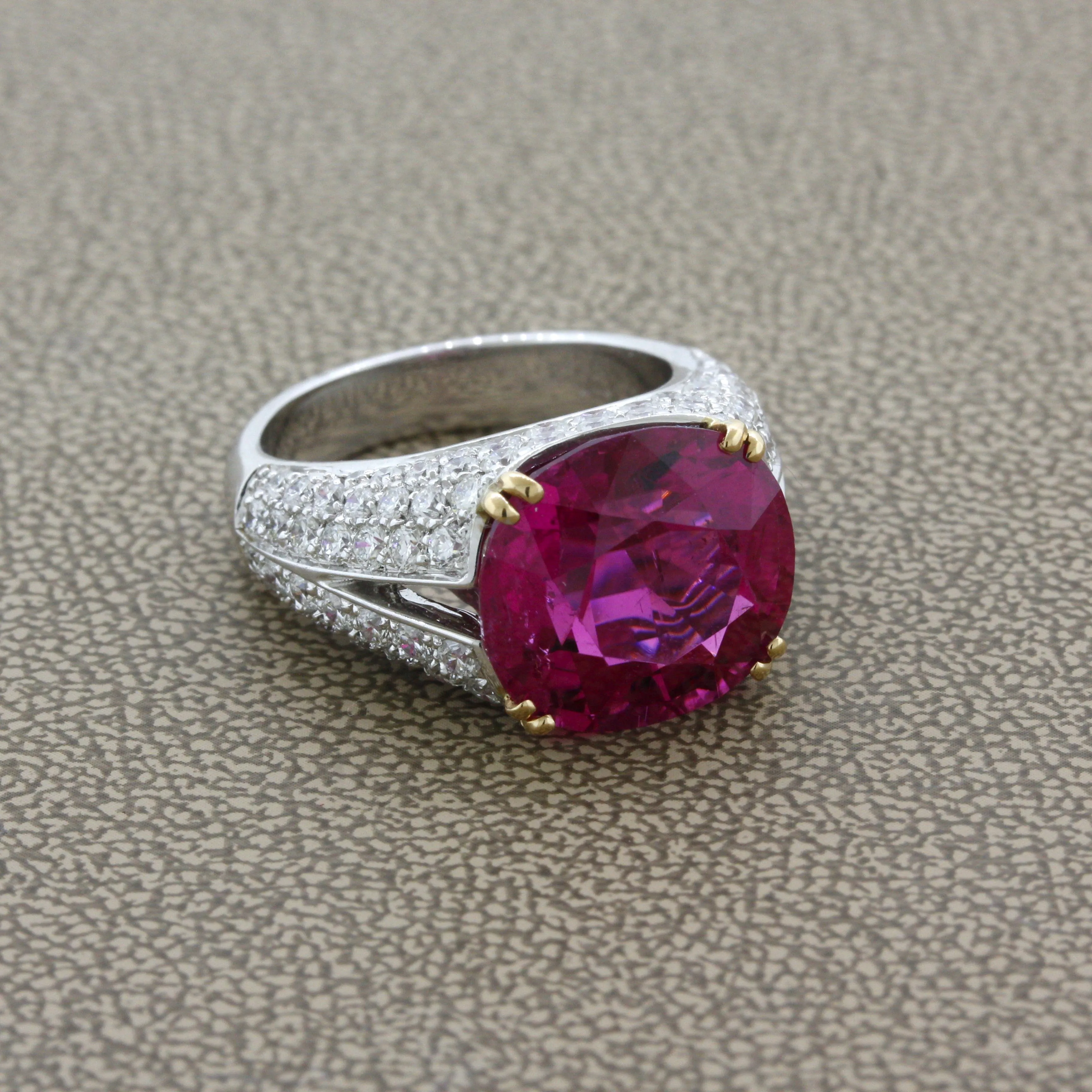 Superb Rubellite Tourmaline Diamond Platinum Ring