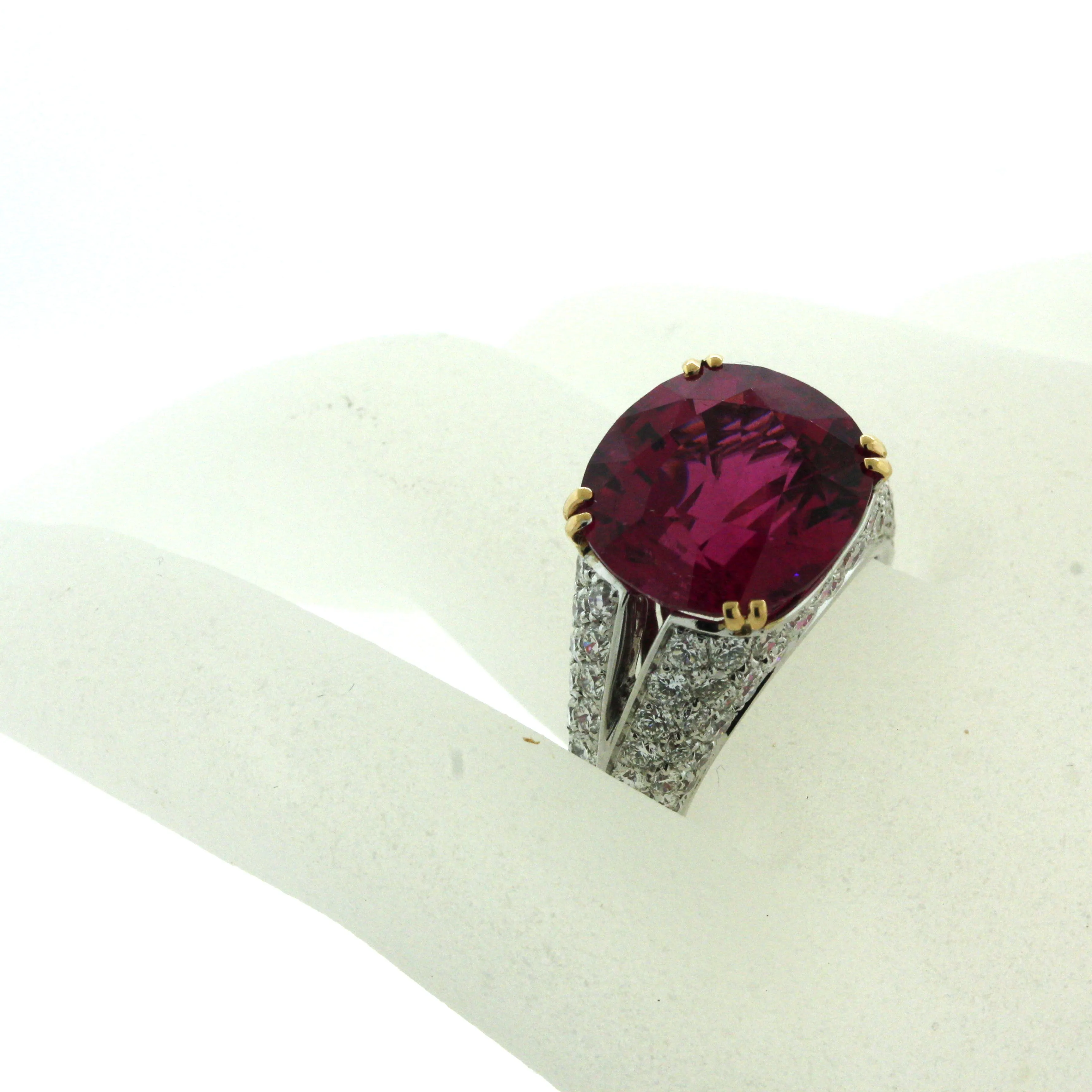 Superb Rubellite Tourmaline Diamond Platinum Ring